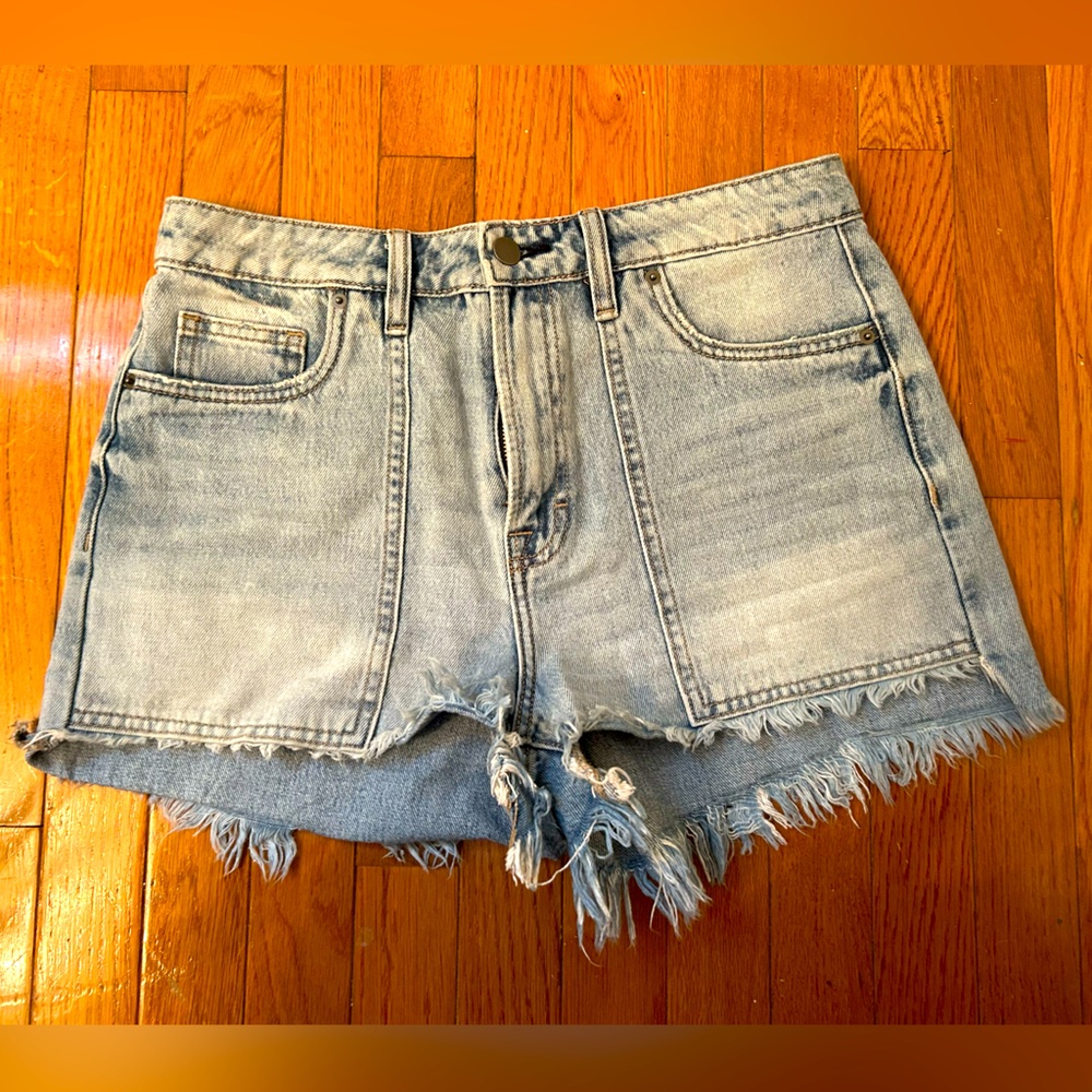 Altar'd State Blue Jean Shorts with Frayed Hem